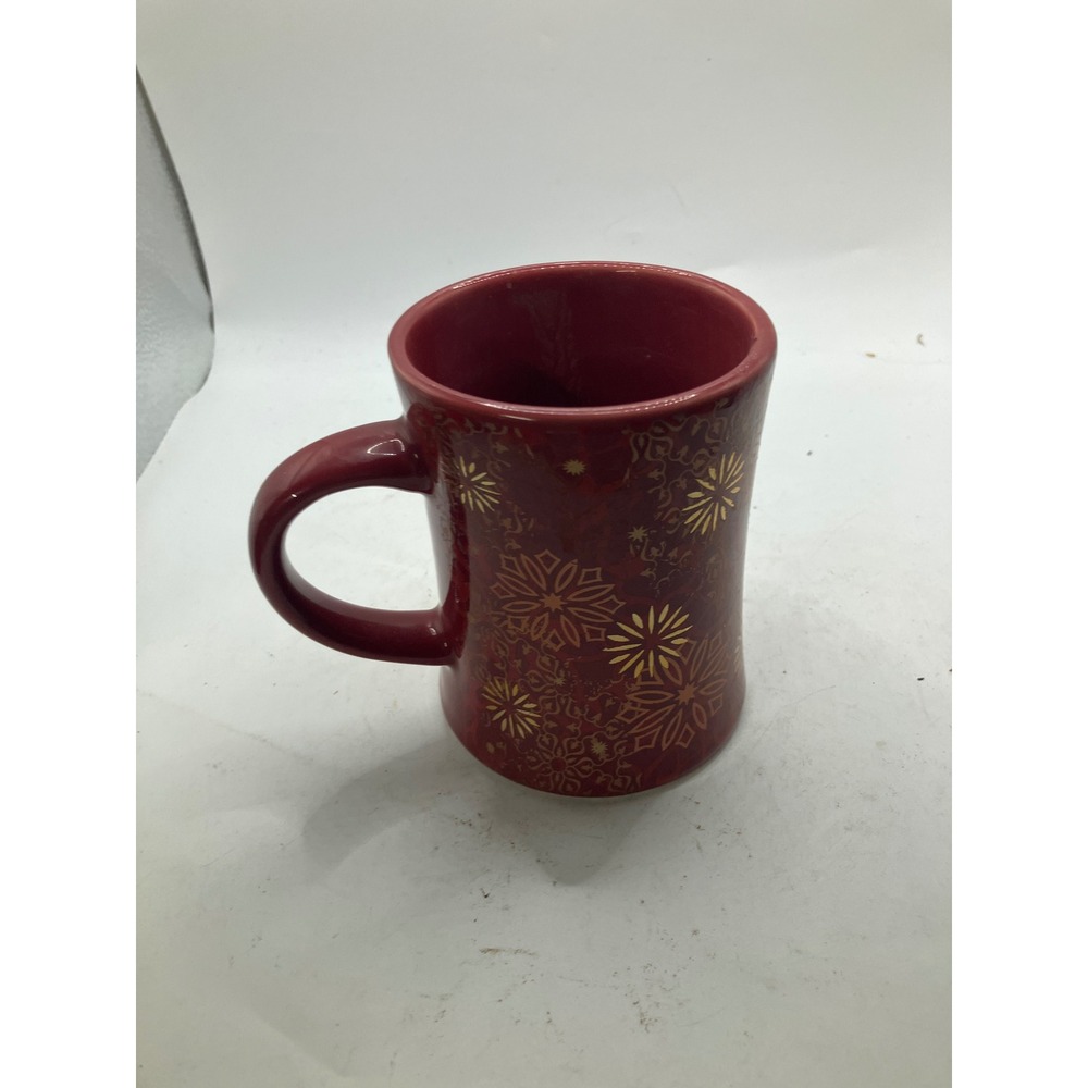Peet's Coffee & Tea Holiday 2010 Red Mug‎ Gold Snowflake Christmas Dishwasher